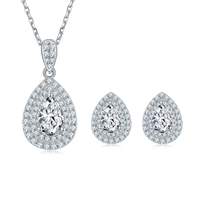 Ensemble de bijoux en diamant Moissanite 1Ct plaqué or blanc 925 ensemble de bijoux collier et boucles d'oreilles en forme de larme pour femmes en argent Sterling