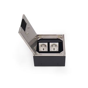 Boîte de sortie au sol avec couvercle encastré, prise électrique et finition en acier inoxydable brossé - Product Image 4