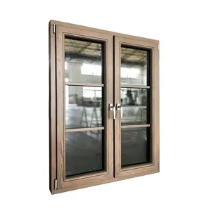 Nieuwe Standaard Size Moderne Dubbele Beglazing Volledig Gehard Glas Hout Franse Boog Top Windows Hout Openslaand Windows Met Grill