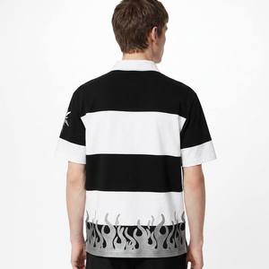 Polo de Algodón a Rayas para Hombre, Manga Corta, Diseño de Bloques de Color con Estampado de Llamas, Ropa Casual - Product Image 2