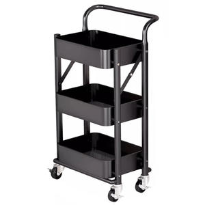 Salon <b>Trolley</b> 3-Tier Black Plastic Cart with 4 Wheels Durable Minimalist Design for Commercial Use - Product Image 1
