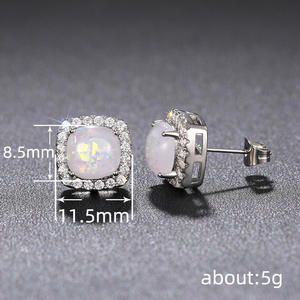 Orecchini a lobo da donna placcati oro rosa con opale, forma geometrica con zirconi taglio brillante rotondo incastonati a griffe, gioielli regalo romantici - Product Image 5