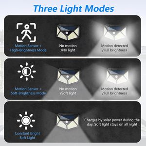 Lampe murale <span class=keywords><strong>solaire</strong></span> extérieure étanche IP65 à 100 LED avec 3 modes et détecteur de mouvement PIR pour jardin, patio, terrasse, garage - Product Image 5