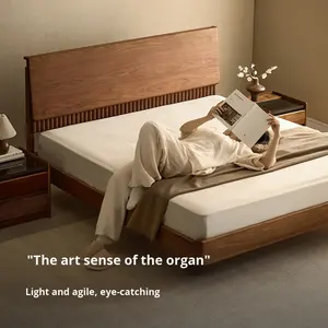 Lit flottant de style moderne, haut de gamme, vintage, chambre principale, grand mobilier en bois massif, noyer noir, moderne pour la maison - Product Image 2