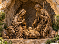 Sculpture en bronze grandeur nature de la Sainte Famille (Jésus, Marie et Léonard) pour église, cathédrale, jardin ou grotte