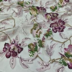 친환경 스팽글 비즈 자수 멀티컬러 레이스 원단 여성 웨딩 드레스 재봉용 튤 - Product Image 4