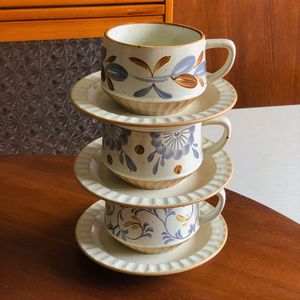 300ml Retro Ceramic Coffee <b>Cup</b> and Sacuer Porcelain Latte <b>Cup</b> Vintage Tea <b>Cup</b> <b>Set</b> - Product Image 6