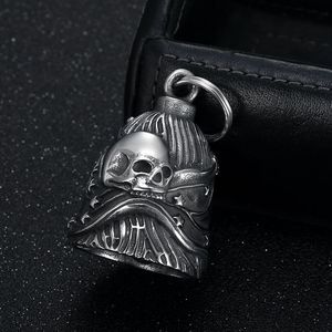 Porte-clés en acier inoxydable avec pendentif en forme de crâne et motif étoile rayée, cadeau unisexe - Product Image 2