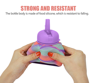 Bouteille d'eau en silicone sans BPA pour enfants, pliable, légère et minimaliste, avec couvercle pour les repas de voyage scolaire - Product Image 2