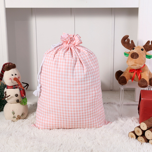 Tas Serut Ramah Lingkungan dengan Cetakan Sublimasi, Kantong Santa Natal Motif Kotak-kotak Pink yang Dapat Dipersonalisasi untuk Hadiah Permen yang Dapat Digunakan Kembali - Product Image 6