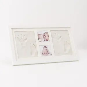 임산부와 신생아가 어린 시절부터 아기의 손바닥 지문을 유지할 수있는 단단한 나무 인쇄 진흙 사진 프레임 세트 상자