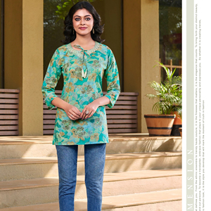 Tops courts en coton premium avec imprimés en feuille, design fantaisie, taille naturelle, méthode de tissage tissé, vente en gros - Product Image 1