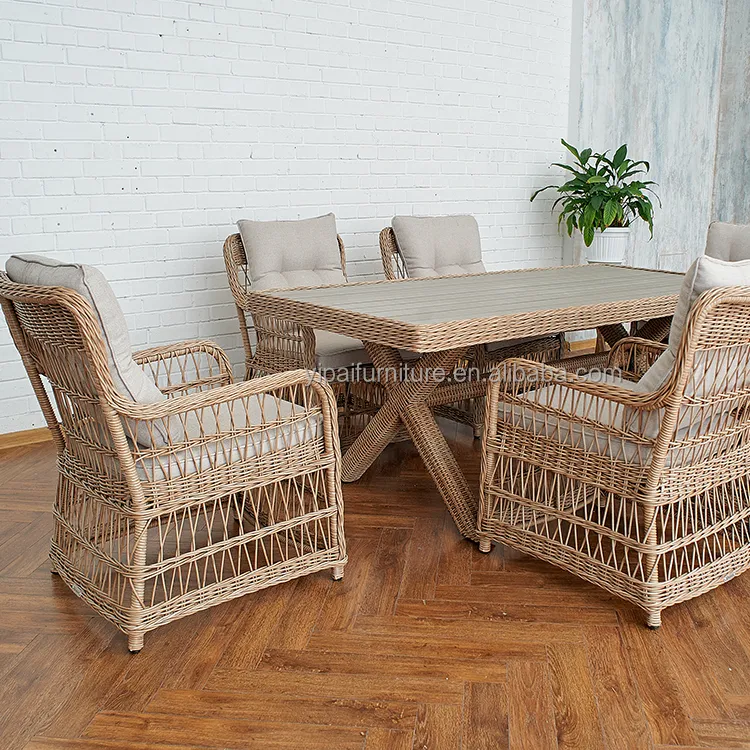 Ensemble table à manger et chaises en métal design moderne, mobilier de jardin, extérieur, siège haut, plastique, bois