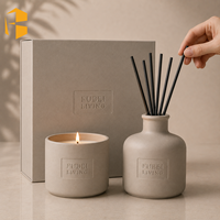 FUBEI LIVING Ensemble de bougies et diffuseurs à bâtonnets en céramique mate rechargeables pour chambre à coucher, aromathérapie