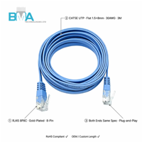 Cable de Red Ethernet Plano CAT5E RJ45 8P8C Macho a Macho, Cable LAN Plano con Conector Chapado en Oro, Longitud Personalizada Disponible