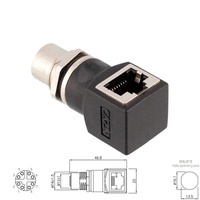Conectores de código X de 8 pines M12 a RJ45 de fábrica, enchufe hembra en ángulo recto con adaptador de red de rosca externa, género macho/hembra