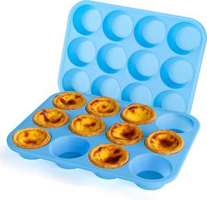 Moule à muffins en silicone sans BPA et compatible lave-vaisselle, 12 cavités, pour la préparation de muffins et de gâteaux - Product Image 1