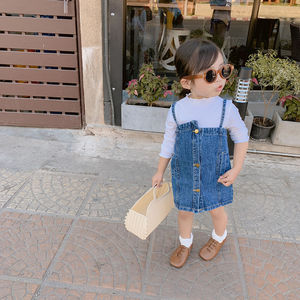 Ensemble vêtements pour petites filles, salopette de printemps, en denim, avec t-shirt blanc, <span class=keywords><strong>2</strong></span> pièces, vente en gros, 2021 - Product Image 2