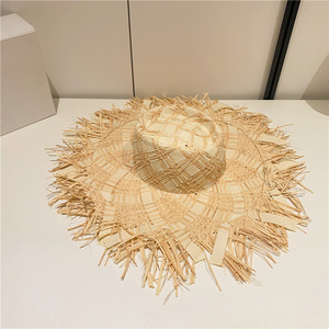 Nhà Máy Floppy Raffia Lớn Brim Nguyên Cạnh Mặt Trời Bảo Vệ Handmade Dệt Lõm Phụ Nữ Mũ Rơm - Product Image 4