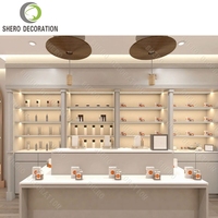 Vitrine de présentation de cosmétiques, présentoir d'échantillons de soins de la peau, comptoir de présentation de parfums pour boutique, présentoir de vernis à ongles pour salon de beauté, finition grain de bois