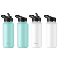 Bouteille d'eau de sport en acier inoxydable à double paroi isolée sous vide de grande capacité de 64oz 100oz 128oz avec couvercle à poignée