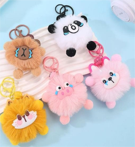 Soft Cute Pom-Pom Keychain Fluffy Plush Texture Multiple Cartoon Animal Designs Colorful Key Rings Lovely Keychain
