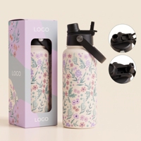 Bouteille d'eau isotherme à double paroi sous vide, anti-fuite, avec logo personnalisé, 24 oz et 32 oz, pour le sport, l'école et les voyages, avec couvercle 2-en-1 à bec verseur et paille
