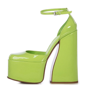 Summer Women's Dress <b>Shoes</b> Ankle Straps Patent Sandals High Chunky Heels Thick Platform Custom Colors Buckles Satin Pumps - Product Image 1