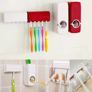 <b>Toothbrush</b> <b>Holder</b> Wall Toothpaste Dispenser Stand Dirt-proof Organizer Eco-Friendly Modern Travel Use Rose Red Plastic - Product Image 6