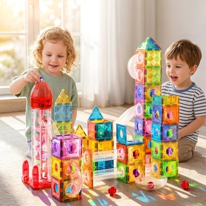 Circuit de billes magnétique électrique, jouet de construction STEM avec toboggans, rampes et tubes, tuiles magnétiques éducatives - Product Image 1