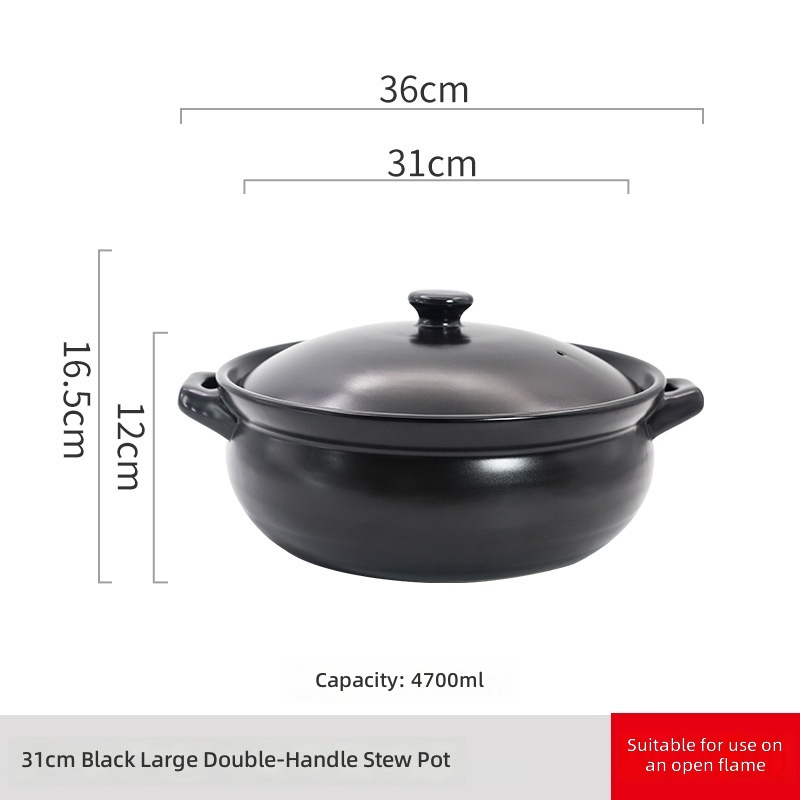 Grande marmite noire à double oreille de 31 cm pour une utilisation à flamme nue