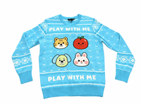 Pull de Noël moche en acrylique tricoté vintage à motifs animaux de dessin animé et fruits, imprimé « Play With Me », style nordique, pour enfants