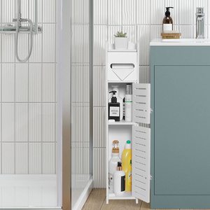 Noir petits espaces rangement coin armoire blanc salle de bain meubles 2 portes étagères maigre coin sol mince porte-<span class=keywords><strong>papier</strong></span> <span class=keywords><strong>toilette</strong></span> - Product Image 4
