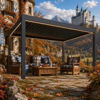 Pergola motorisée en aluminium avec toit à lames rétractables, pour terrasse de piscine d'hôtel, lames réglables, enclos latéral, LED, luxe, revêtement poudré