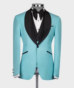 Nuovi 3 pezzi pantaloni Blazer abiti blu con colletto sciallato nero 3 pz gilet di lusso abbigliamento da sposa da uomo - Product Image 2