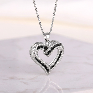 CAOSHI Factory OEM Dainty <strong>Heart</strong> Irregular Design White/<strong>Black</strong> Zircon Necklace Women Wedding Engagement Silver Plated CZ Necklaces - Product Image 3
