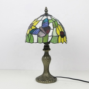 LongHuiJing Handcrafted Stained Glass Dome LED Table Lamp Mediterranean Vintage Base 8 Inch Retro Sunflower Pattern Reading - Product Image 3