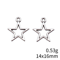 Pendentif étoile à cinq branches ouverte 14x16mm en alliage de zinc, ton argenté, pour mobile de bébé et artisanat