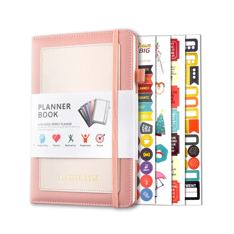Custom A5 Pu Leather Budget Undated Monthly And Weekly Work Planner Book With Sticker