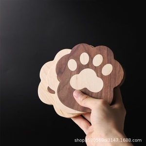 Autonomy Cat Paw Coaster Black <b>Walnut</b> Wood Heat Insulating Cup Holder For Tea <b>Coffee</b> <b>Table</b> Use Durable Design - Product Image 4