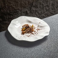 Vente en gros d'assiettes en céramique élégantes à large bord en forme de fleur Piatto vaisselle pour mariage restaurant plats blancs irréguliers en porcelaine