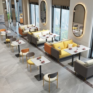 Ensemble de table et de chaises pour <span class=keywords><strong>restaurant</strong></span> commercial, revêtement en tissu, style moderne, métal, bois, mousse haute densité, durable, respectueux de l'environnement - Product Image 4