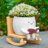 1 Buah Pot Tanaman Resin Bentuk Kursi Goyang Karakter Lucu Sedang Membaca Buku, Vas Tanam Dekoratif untuk Tanaman, Dekorasi Taman Halaman