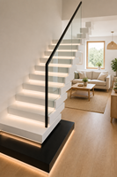 Escalier Flottant Moderne pour Hall d'Entrée de Villa Duplex, Garde-corps en Verre, Marches en Bois, Escalier Cantilever, Escalier Résidentiel