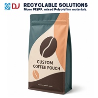 Sachet de café Doypack imprimé sur mesure avec fermeture éclair et fond plat pour le stockage des grains de café et la vente au détail