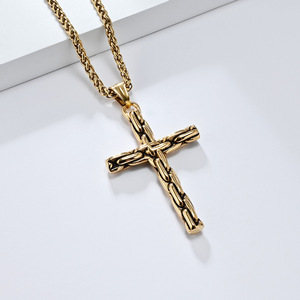 Men's <b>Cross</b> Pendant Necklace Stainless Steel <b>Chain</b> Gold Silver Black Everyday Wear Street Style Accessory - Product Image 3