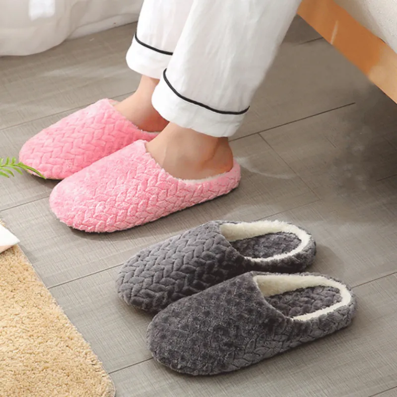 Zapatillas de casa cálidas para mujer, zapatos informales con suela plana, deslizantes, suaves, color rosa, para interiores, Otoño e Invierno