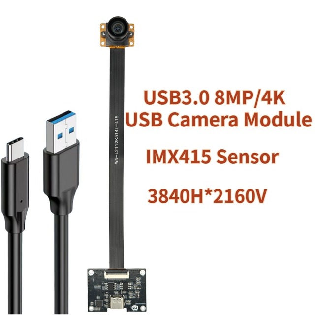 IMX415 8MP USB3.0 4K Camera Module 3840*2160 30FPS Fixed Focus Low Distortion M12 Lens 2D 3D DNR UVC Plug and Play Industrial