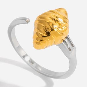 Croissant Shaped <b>Open</b> <b>Ring</b> 18K Gold Stainless Steel Color Blocked Unisex Fashion Jewelry Gift - Product Image 1