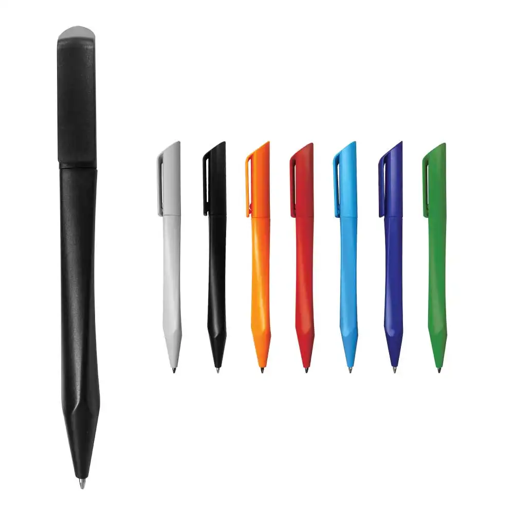 कम कीमत के साथ पेशेवर कलम आपूर्तिकर्ता कस्टम लोगो क्लासिक शैली प्लास्टिक कलम मुड़ डिजाइन बैरल